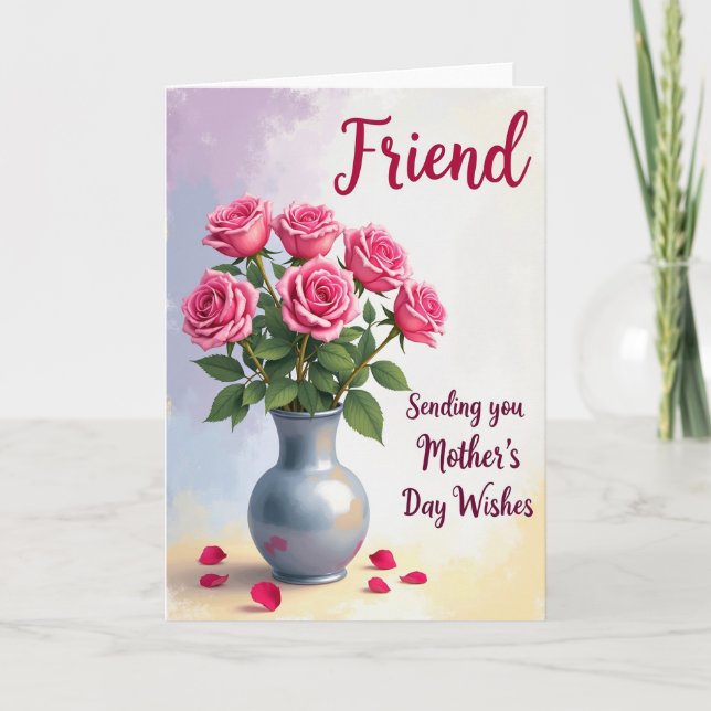 Polka Dot Rose Bouquet Friend Card (Front)