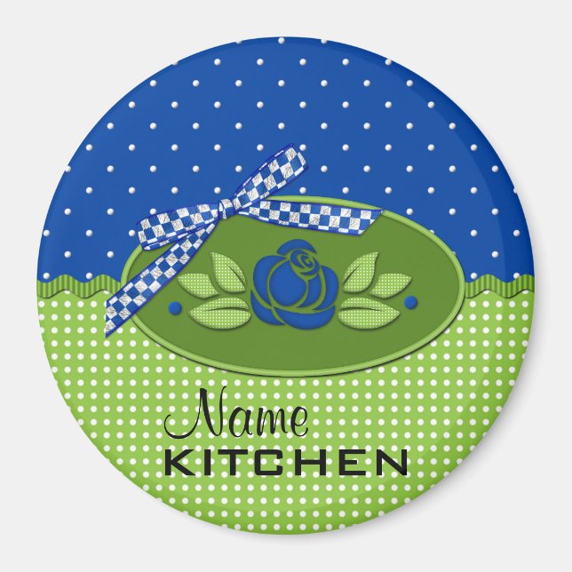 Polka Dot Roses Magnet, Blue Magnet (Front)
