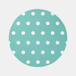Polka Dot Round Outdoor Rug (Aqua & White)