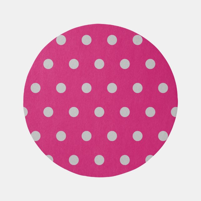 Polka Dot Round Outdoor Rug (Hot Pink & Gray) (Front)