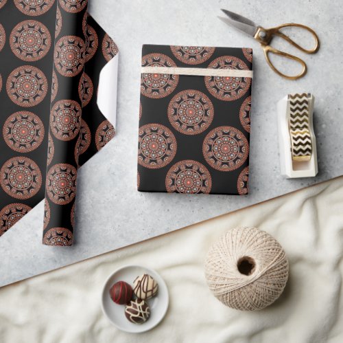 Polka Dot Safari Sunset Bohemian Star Fall Mandala Wrapping Paper