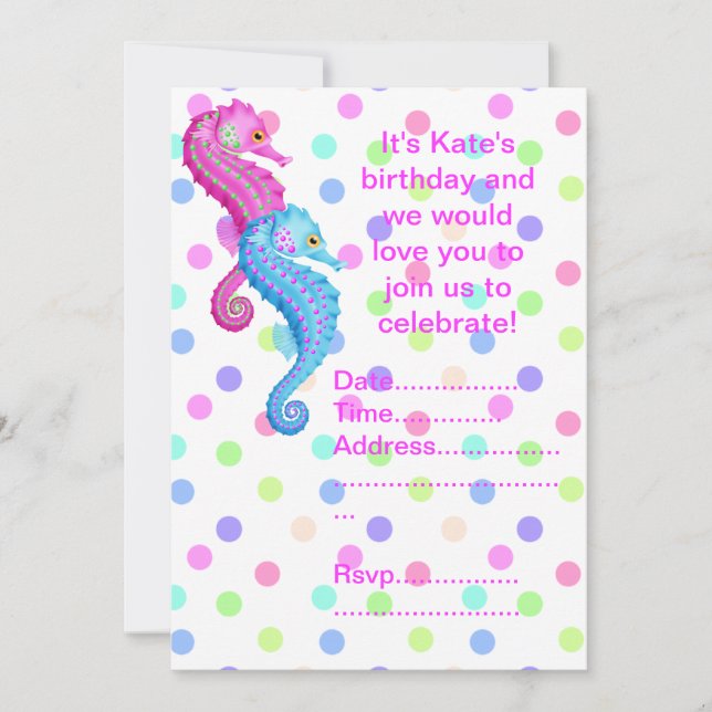 POLKA DOT SEAHORSE PARTY INVITATION (Front)
