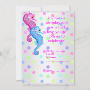 POLKA DOT SEAHORSE PARTY INVITATION silver