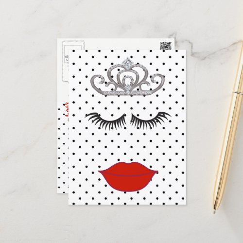 Polka Dot Shower Wheres My Lipstick Tiara Party Postcard