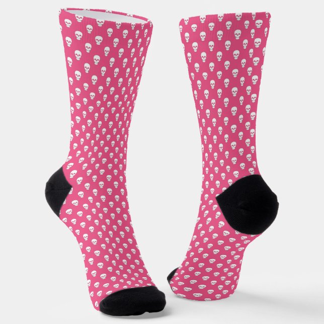 Polka Dot Skulls on Pink Socks (Angled)