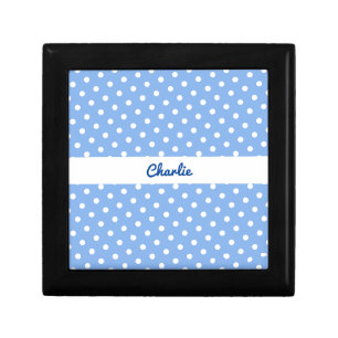 Polka Dot Sky Blue Custom Name Shabby Chic Elegant Gift Box