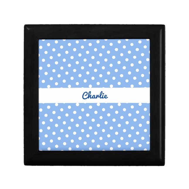 Polka Dot Sky Blue Custom Name Shabby Chic Elegant Gift Box (Front)