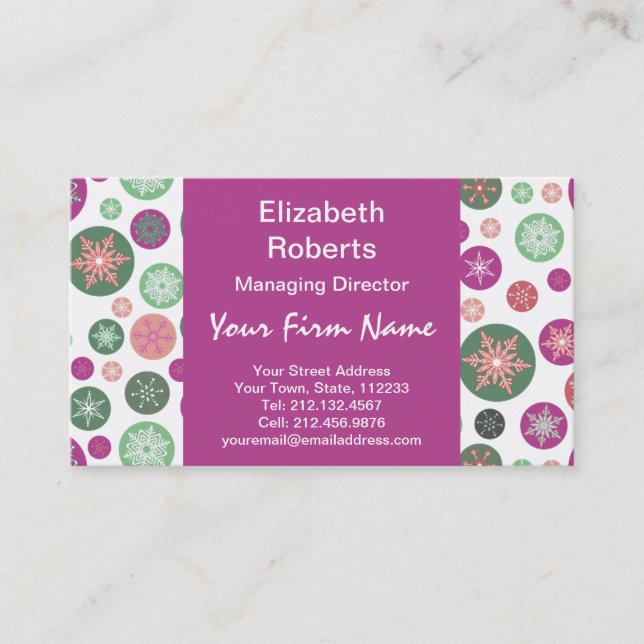 Polka Dot Snowflakes Retro Christmas Holiday Business Card (Front)