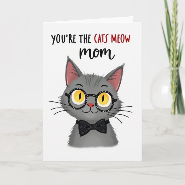 Polka Dot Spectacles Cat Mom Card (Front)