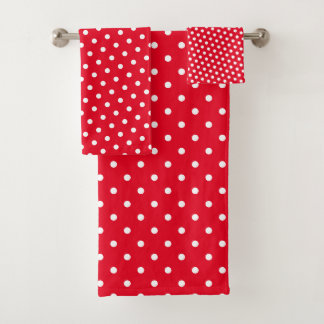 Polka Dot Spots Red And White Simple Pattern Bath Towel Set