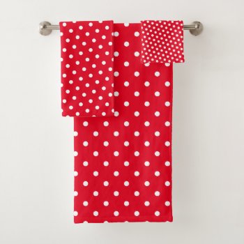 Polka Dot Spots Red And White Simple Pattern Bath Towel Set by Flissitations at Zazzle
