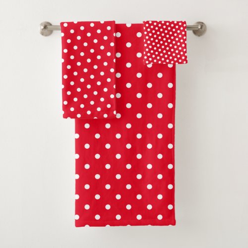 Polka Dot Spots Red And White Simple Pattern Bath Towel Set