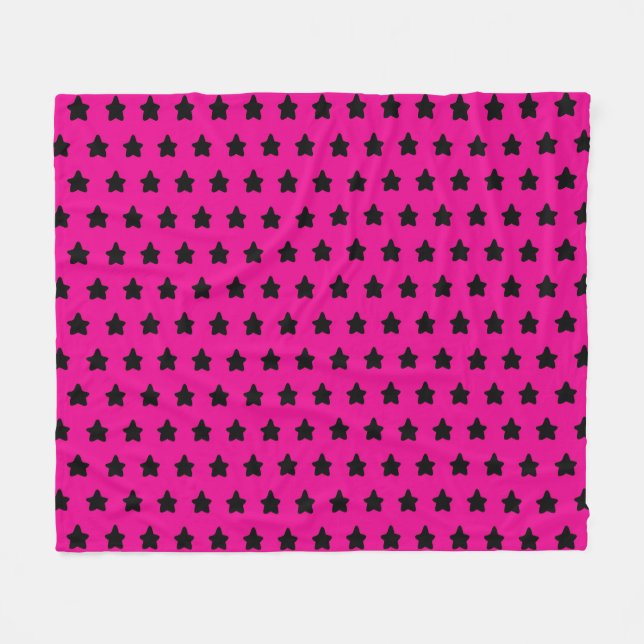 Polka dot stars - black & pink fleece blanket (Front (Horizontal))