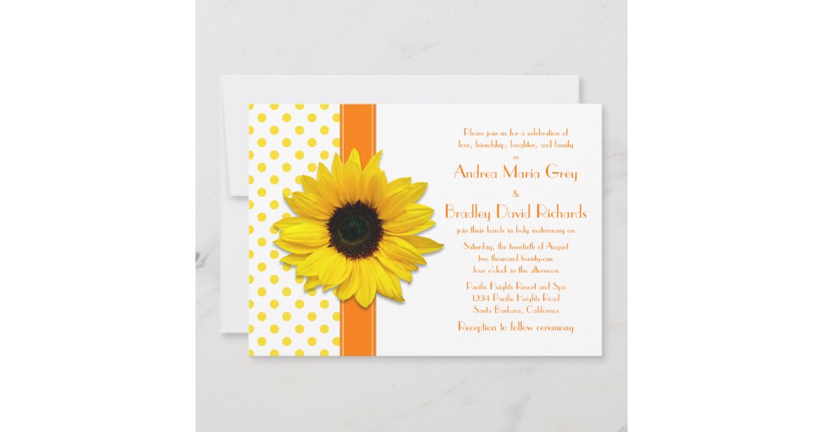 Polka Dot Sunflower Wedding Invitation | Zazzle