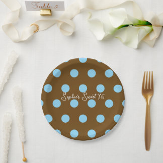 Polka Dot Sweet 16 Party Blue & Brown Dot Paper Plates