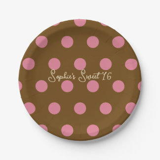 Polka Dot Sweet 16 Party - Pink & Brown Dot Paper Plates