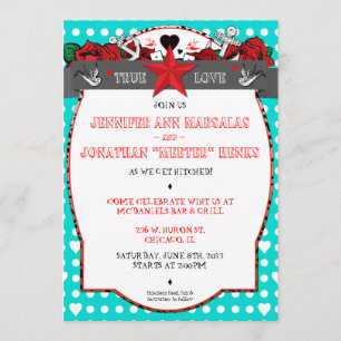 Polka Dot Tattoo Rockabilly Wedding Invitation
