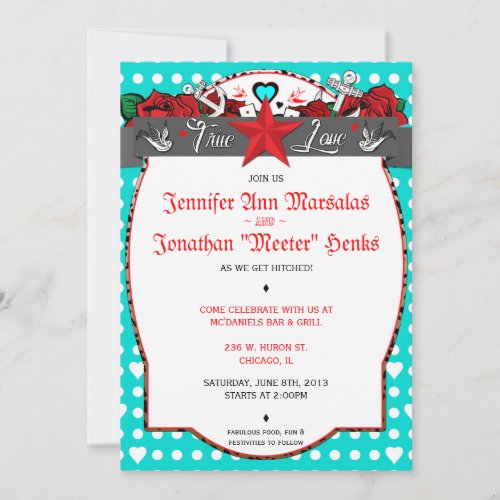 Polka Dot Tattoo Rockabilly Wedding Invitation