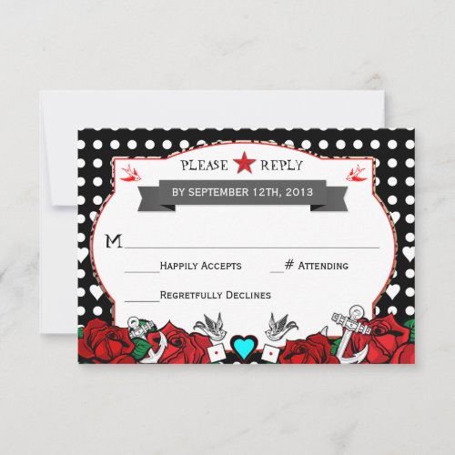 Polka Dot Tattoo Rockabilly Wedding Rsvp Card