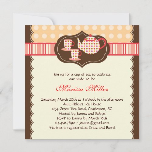 Polka Dot Tea Pot Bridal Shower Invitation