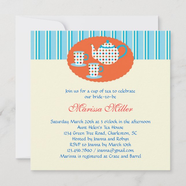 Polka Dot Tea Pot Bridal Shower Invitation (Front)