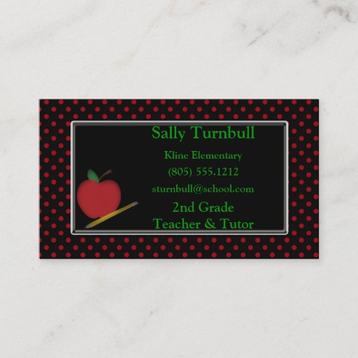 Customizable Polka Dot Teacher & Apple Business Card