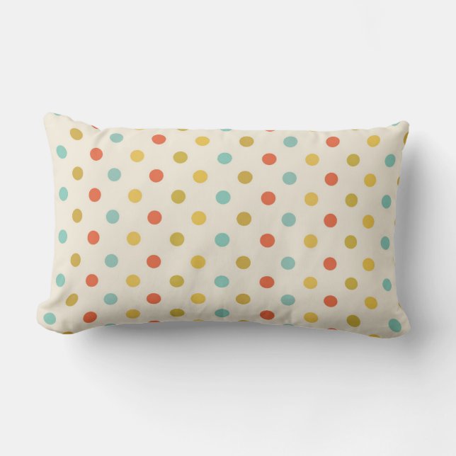 Polka dot teal orange yellow cream cute lumbar pillow (Front)