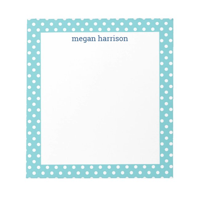 Polka Dot Teal Personalized Notepad (Front)