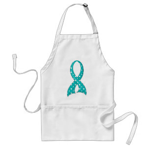 Polka Dot Teal Ribbon Cervical Cancer Adult Apron