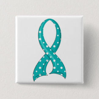 Polka Dot Teal Ribbon Ovarian Cancer Button