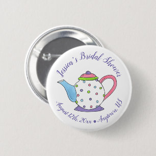 Polka Dot Teapot Afternoon Tea Bridal Baby Shower Button