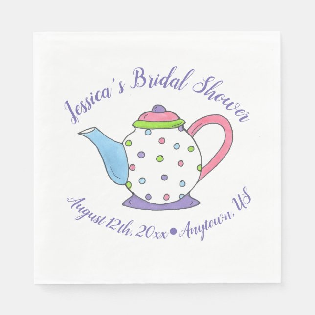 Polka Dot Teapot Afternoon Tea Bridal Baby Shower Napkins (Front)