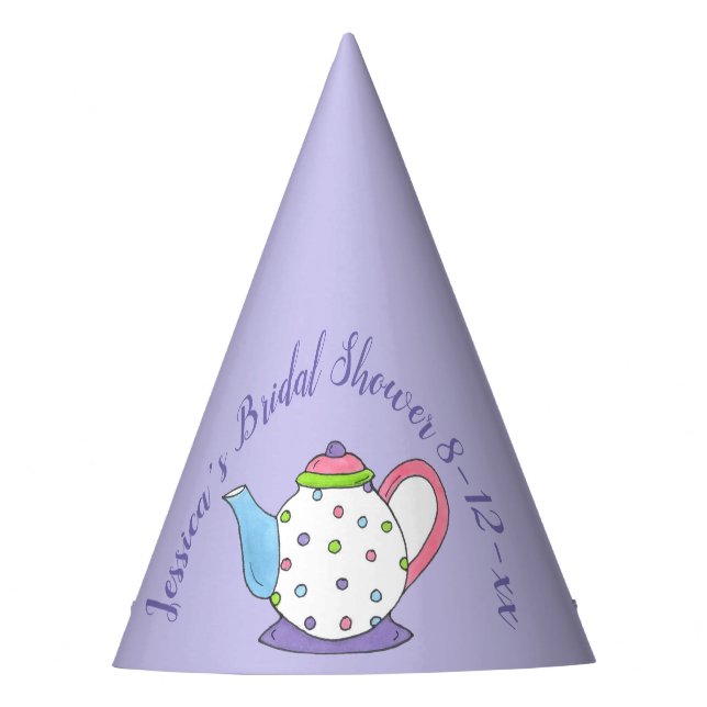 Polka Dot Teapot Afternoon Tea Bridal Baby Shower Party Hat (Front)