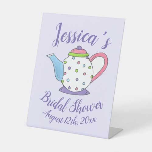 Polka Dot Teapot Afternoon Tea Bridal Baby Shower Pedestal Sign