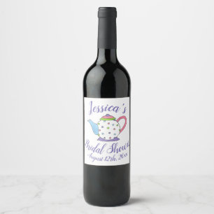 Polka Dot Teapot Afternoon Tea Bridal Baby Shower Wine Label