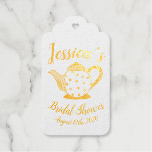 Polka Dot Teapot Tea Party Bridal Baby Shower Foil Gift Tags