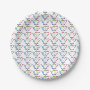 Polka Dot Teapots Pink Purple Blue Tea Party Paper Plates