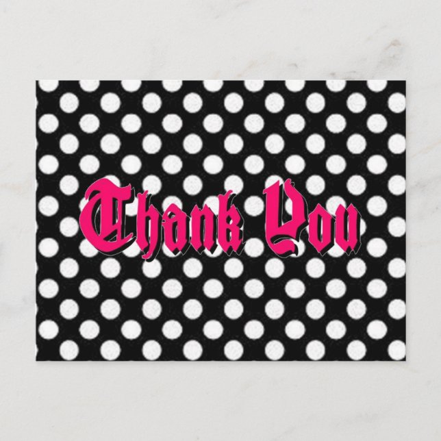 Polka Dot Thank You Postcard - Pink Shadowed Text* (Front)