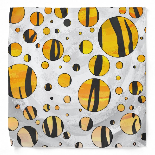 Polka Dot Tiger Black and Orange Print Bandana (Front)