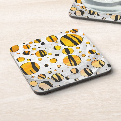 Polka Dot Tiger Black and Orange Print Beverage Coaster