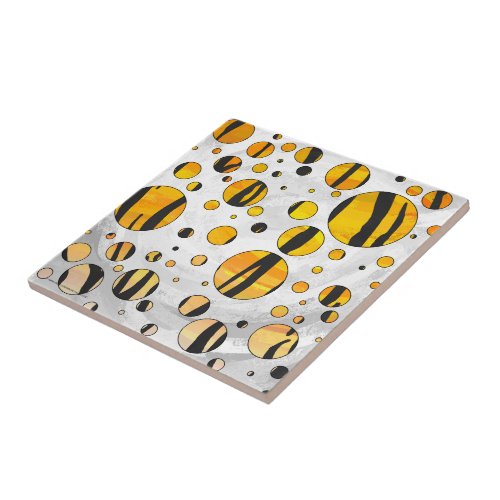 Polka Dot Tiger Black and Orange Print Ceramic Tile