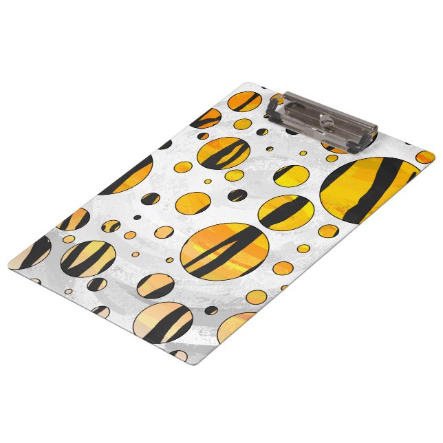 Polka Dot Tiger Black and Orange Print Clipboard (Angled)