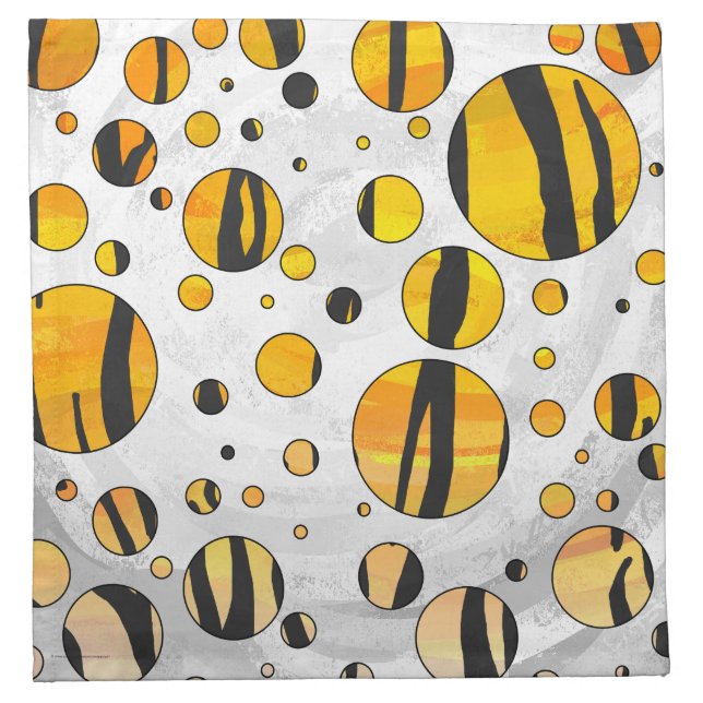 Polka Dot Tiger Black and Orange Print Cloth Napkin (Front)