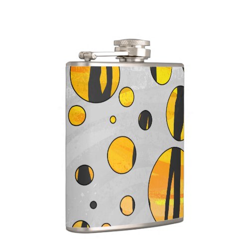 Polka Dot Tiger Black and Orange Print Hip Flask