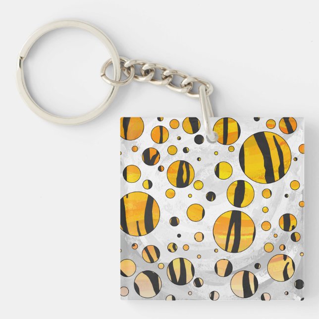 Polka Dot Tiger Black and Orange Print Keychain (Front)