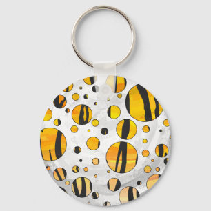 Polka Dot Tiger Black and Orange Print Keychain