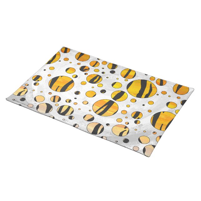 Polka Dot Tiger Black and Orange Print Placemat (On Table)