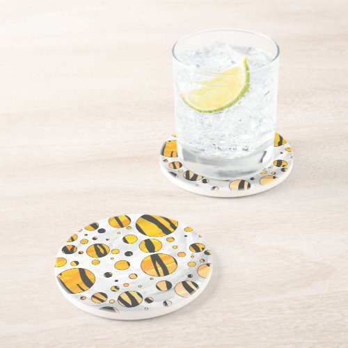 Polka Dot Tiger Black and Orange Print Sandstone Coaster