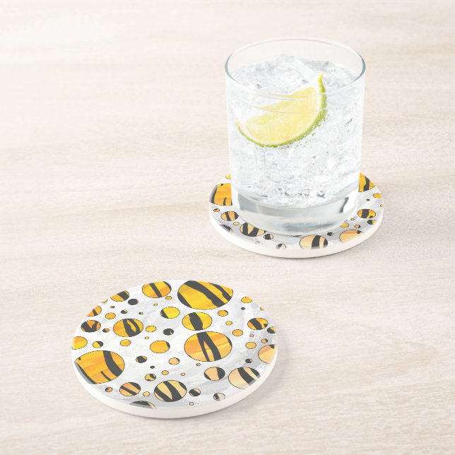Polka Dot Tiger Black and Orange Print Sandstone Coaster (Side)