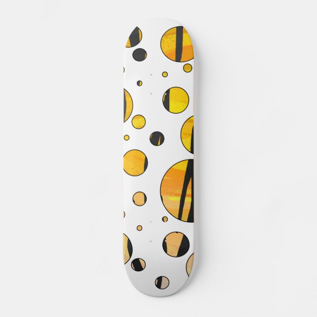 Polka Dot Tiger Black and Orange Print Skateboard Deck (Front)
